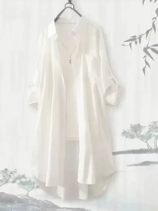 Plus%20Size%20Women%20Breathable%20Blouse%20Korean%20Shirt%20New%20Popular%20Loose%20Casual%20Fashion%20Simple%20Solid%20Female%20Long%20Sleeved%20Top%20Of%20Clothing%20-%20Image%204