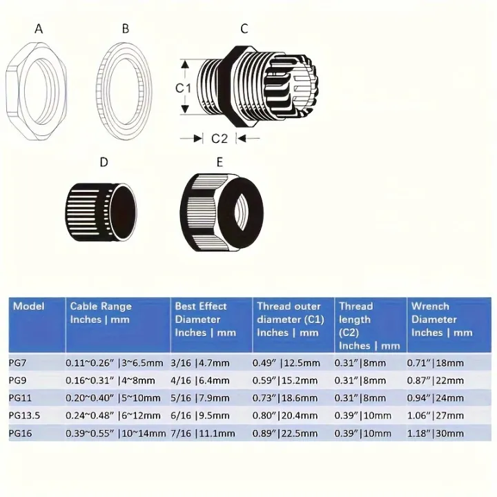 10pcs%20PG7%20-PG16%20for%203-14mm%20%20Wire%20Cable%20White%20Black%20Nylon%20Plastic%20Connector%20%20Waterproof%20Cable%20Gland%20Plastic%20Cable%20Entry%20IP67%20-%20Image%202