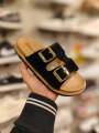 Buckle Slide Sandals] Double Strap Women's Summer Slide Sandals | Elegant Open Toe, Flat Sole, Synthetic Cover, TPR Outsole, Two Buckle Flat Sandals for Casual Outdoor Wear. 