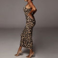 Hawthaw Women Party Club Evening Streetwear Leopard Bodycon Midi Dress 2024 Summer Fashion Sexy V-neck Halter Slip Dress. 