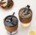 400ML Coffee Cup Creative High-Value Portable Glass Coffee Cup With Straw and Lid Iced Tea Cup Thicken Wall Insulated Glass Cup with Protect Sleeve. 