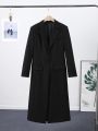 Black Women Long Office Blazer Fashion Long Sleeve Turn-down Collar Tunic Single Breasted Pockets Female Spring Coat 2026. 