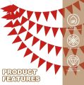 Red plastic Triangle Bunting Flags 33ft Solid Color Pennant Garland, Grand Opening Birthday Party Deco, Durable Outdoor String. 
