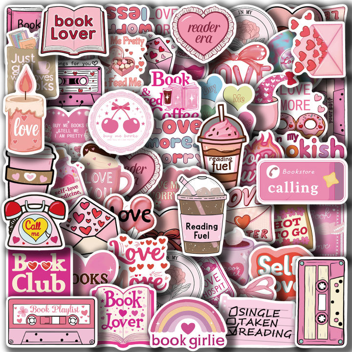 50pcs Pink Bookish Lover Inspirational Stickers Book Themed Decals for ...