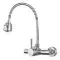 Wall Mounted Double Hole Kitchen Lead Free Hot and Cold Water Mixing Faucet Water Flow Spray Aerator 360 Degree Rotating Hose. 