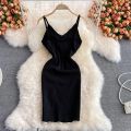 2024 Backless Lace Patchwork Knitted Split Summer Dress Women Black Mini Party Dress Bodycon Sheath night Club Outfits.
