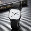 simple square dial PU leather quartz men business watch. 