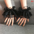Lolita Hand Sleeve Wrist Cuffs Ruffled Floral Black Lace Elastic Bracelet Elegant Ladies Short Lace Gloves Halloween.