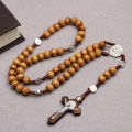 10MM Wood Beads Rosary Cross Necklace For Women Men Christian Virgin Mary INRI Pendant Chain Fashion Religion Jewelry.