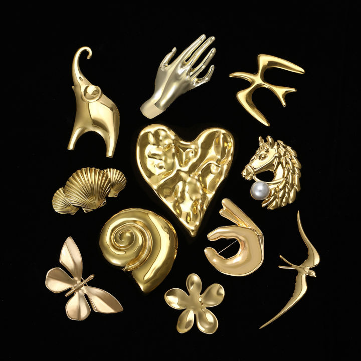 Fashion Stainless Steel Animal Brooches for Women Snail Shell Hand Insect Pins Banquet Party Backpack  Jewelry Accessories