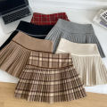 Plaid Pleated Mini Skirt Thick Wool Short Skirt High Waist Box-pleat Miniskirt for Women Teen-girl Preppy Style Outfit.