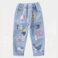 Children Jeans  Boys Cotton Print Splice Stretch Denim Pants Korean Teenage Trousers Wear Kids ClothingDenimRipped Spring Autum. 