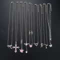9 Pcs Women's Elegant Zircon Pendants Necklace Set Fashion Pink Color Cross Butterfly Heart Bowknot Necklaces Party Jewelry .