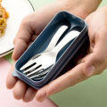 A Pair Stainless Steel Spoon Fork Cutlery Set Harmless Short Handled Round Spoon Fold Portable Dessert Bento Travel Outdoor Camp. 