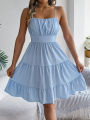 Casual Vacation Ruffled Camisole Dress Spring Summer Women's Solid Dresses for 2026 Valentine's Day Woman Clothing Pink Blue. 