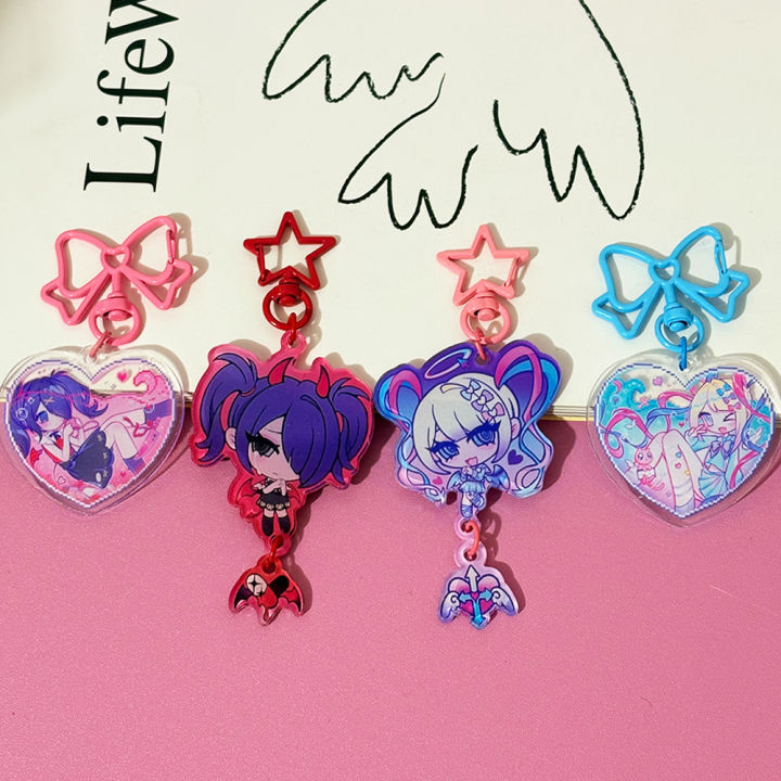 2pcs/set Game NEEDY GIRL OVERDOSE Rain Ame KAnge Acrylic Keychain Cartoon Figure Heart Pendant Keyring Cosplay Accessories Set