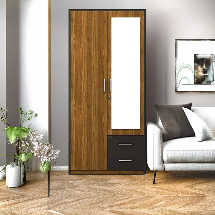 Big Size Two Door Premium Almirah with Mirror, Cloth Shelves & Cloth Hanger Engineered Wood Wardrobe | 2 Door Cupboard Almirah by Furnisha Decor