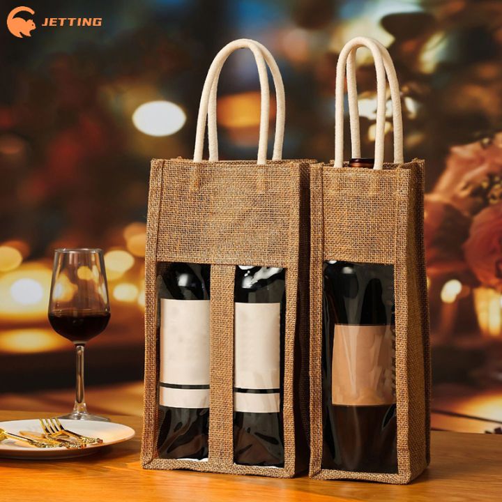 1PCS Red Wine Handbag Wine Box With Window And Handle Single/ Double Bottle Champagne Package Bag Wedding Favors For Guests