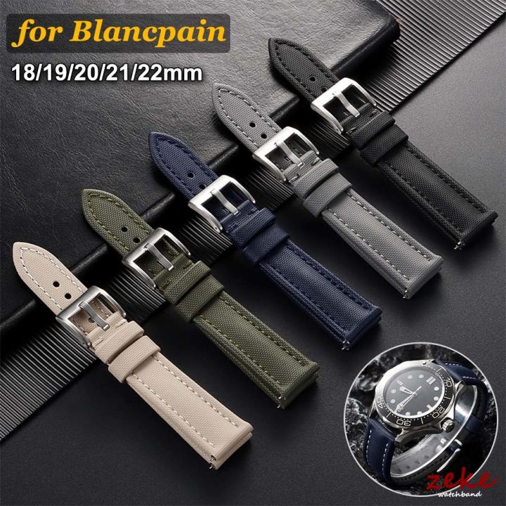Nylon Canvas Watch Strap 18/19/20/21/22mm for for Blancpain Sailcloth Waterproof Band Quick Release Leather Wrist Bracelet