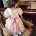1-8 Years Old Summer Full Print Rose Flower Lace Girls Dress Big Bow Pearl decoration Princess Party Dress For Kids. 