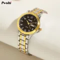 POSHI Original Waterproof Quartz Watch for Women Fashion Ladies Bracelet Luxury Stainless Steel Strap Date Week Women's Watches. 