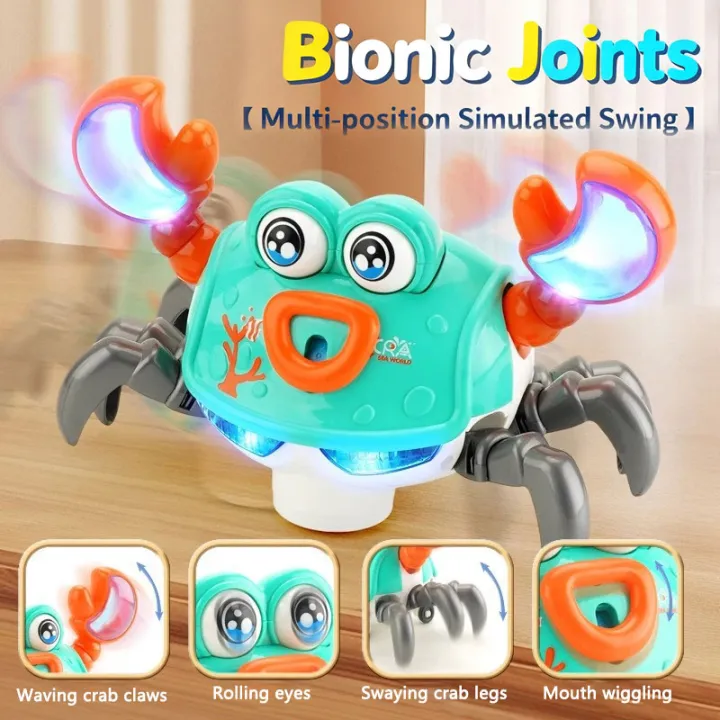 Electric Omnidirectional Cartoon Crawling Crab Toy for Babies with LED ...