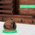 Wall Mounted Wooden Mail Sorter Organizer with 4 Double Key Hooks and Floating Shelf for Entryway or Mudroom Rustic Home Decor. 