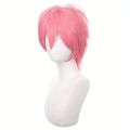 Short Pink Cosplay Wig Short Spiky Fluffy Heat Resistant Layered Synthetic Hair Men Women Halloween Party Wig. 