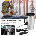Car Electric Heating Cup 12V Stainless Steel Thermos 450ml USB Heated Mug For Outdoor Travel Camping Coffee Tea Warm Accssories. 