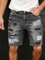 Wholesale men's distressed shorts, fashionable jeans, summer casual style, mid-waist, light color, woven. 