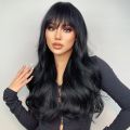 New fashion selling synthetic fiber wig female air bangs long curly hair big wave temperament repair face wig head set. 