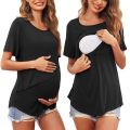Pregnant Women's Summer Fashionable Irregular Breastfeeding Top Soft and Comfortable Round Neck Anti Light Short Sleeved T-shirt. 