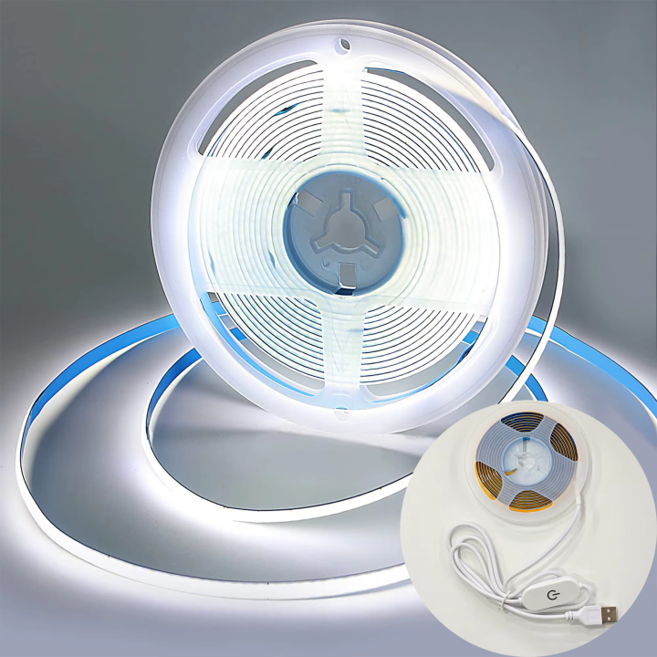 1m-5m USB COB LED Strip Light 5V 320LEDs/m DIY TV Mirror Backlight Flexible Ribbon Tape Touch Sensor Dimmable Kitchen Room Lamp