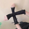 Lace Ruffle Y2k Gloves Fingerless Gloves Mittens JK Lolita Kawaii Women Mesh Fishnet Bowknot Black White Gloves UV Protection.