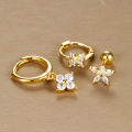 3PCS Stainless Steel Zircon Flower Pendant Hoop Earrings Set for Women Simple Huggies Cartilage Earring Piercing Jewelry aretes.