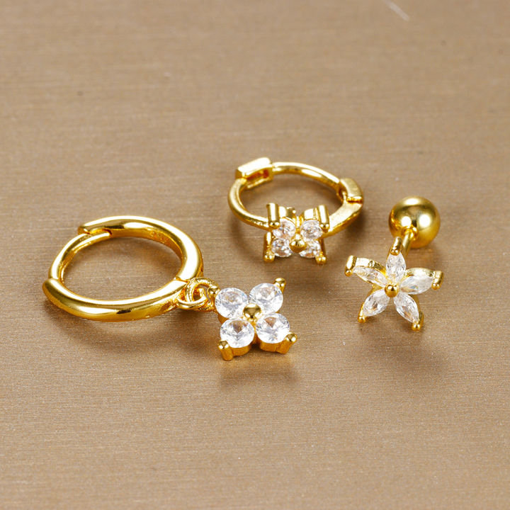 3PCS%20Stainless%20Steel%20Zircon%20Flower%20Pendant%20Hoop%20Earrings%20Set%20for%20Women%20Simple%20Huggies%20Cartilage%20Earring%20Piercing%20Jewelry%20aretes%20-%20Image%204