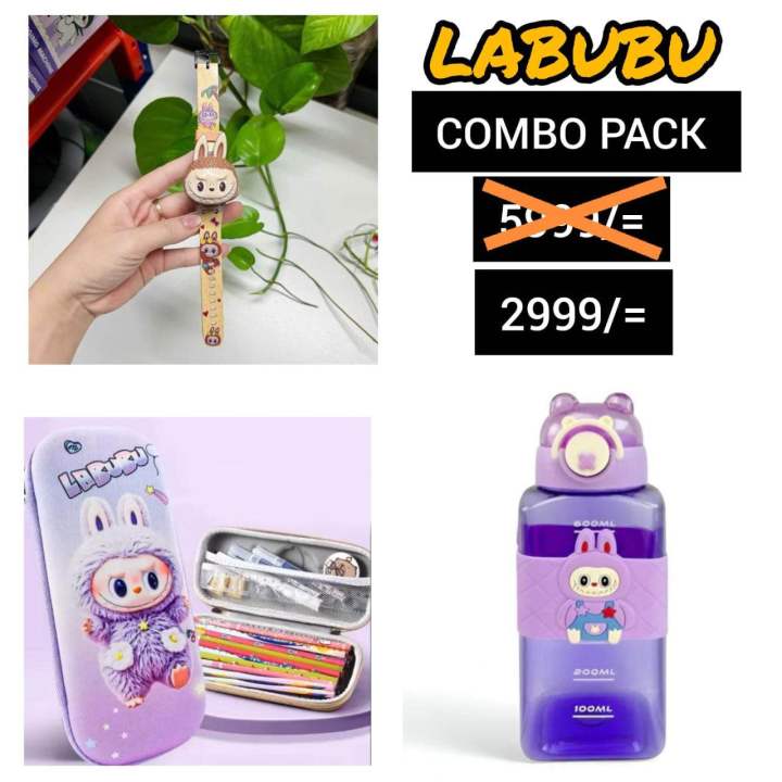 Labubun Packae Big offer Labubu 3pcs Combo Package ,600ml water bottle, Pencil purse ...