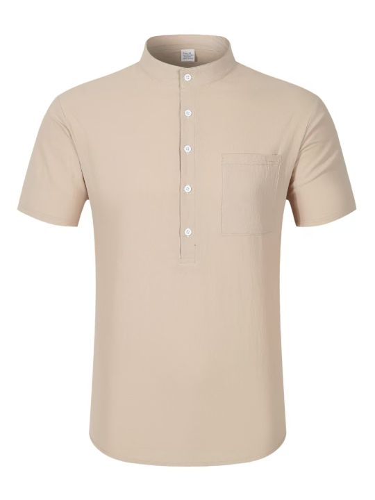 Summer%20men's%20cotton%20and%20linen%20set%20casual%20Henley%20shirt%20short%20sleeved+loose%20straight%20leg%20pants%20solid%20color%20two-piece%20set%20-%20Image%205
