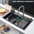 All In One Kitchen Sink 304 Grade Stainless Steel Multipurpose Multifunction 3 Mode Tap with Pullout Feature Cup Washer Single Bowl with RO water tab (27" x 18" x 9"). 