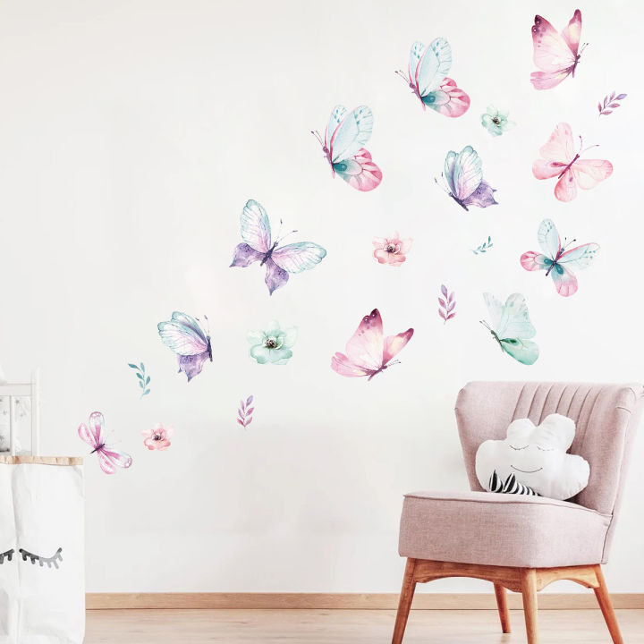3Pcs Watercolor Butterflies Wall Stickers Kids Room Girls Room ...