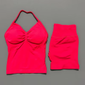 HISTELLO 2 Pieces Sports Set Women Yoga Longline Strap Top Scrunch Seamless Shorts Sport Gym Set Sportswear Workout Fitness Set. 