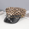 Sweet cool Spice Girl style riveted spider hoop PU leather newsboy hat Y2K fashion trend shopping face small beret.