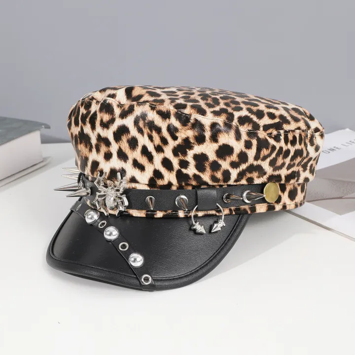 Sweet%20cool%20Spice%20Girl%20style%20riveted%20spider%20hoop%20PU%20leather%20newsboy%20hat%20Y2K%20fashion%20trend%20shopping%20face%20small%20beret%20-%20Image%206
