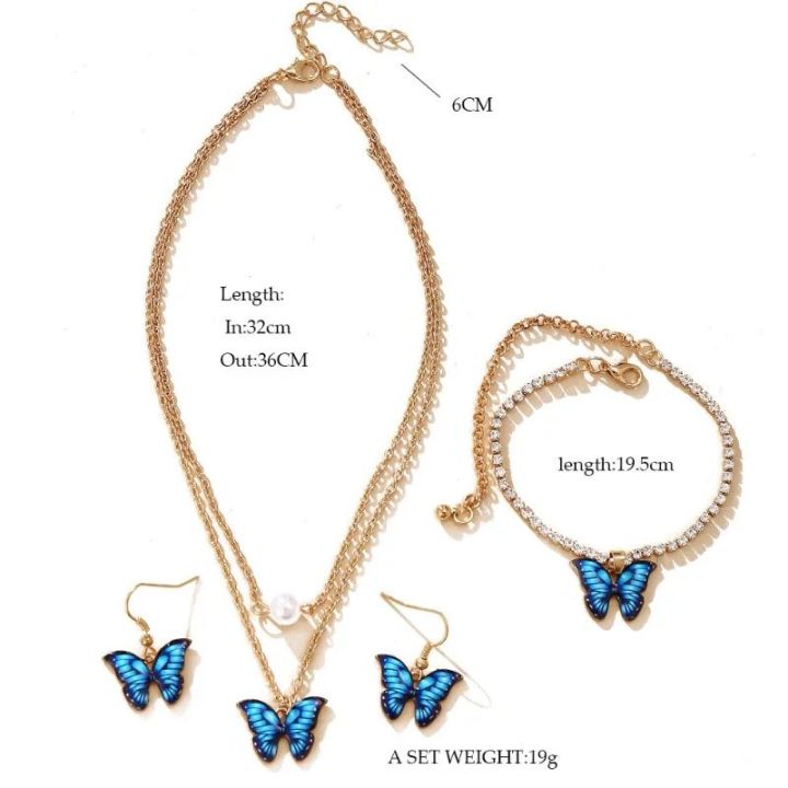 Fashion Butterfly Necklace Jewelry Set Butterfly Earrings Necklace Bracelet Set Jewelry Jewelry Sets for Women Anniversary Gift