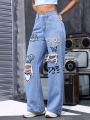 Women's High Waist Button Up Butterfly Print Jeans Fashion Casual Straight Pants for Women Spring Summer 2024 Chic Ripped Jeans. 