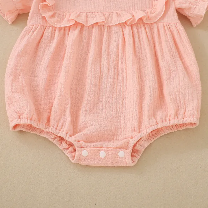 Summer%20female%20infant%20pink%20short-sleeved%20solid%20color%20Romper%20and%20headgear%20two-piece%20set%20sweet%20and%20cute%20-%20Image%204
