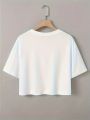 Letter Graphic Casual Crop Short Sleeve T-shirt Round Neck Running Sports Tee Women's Activewear.