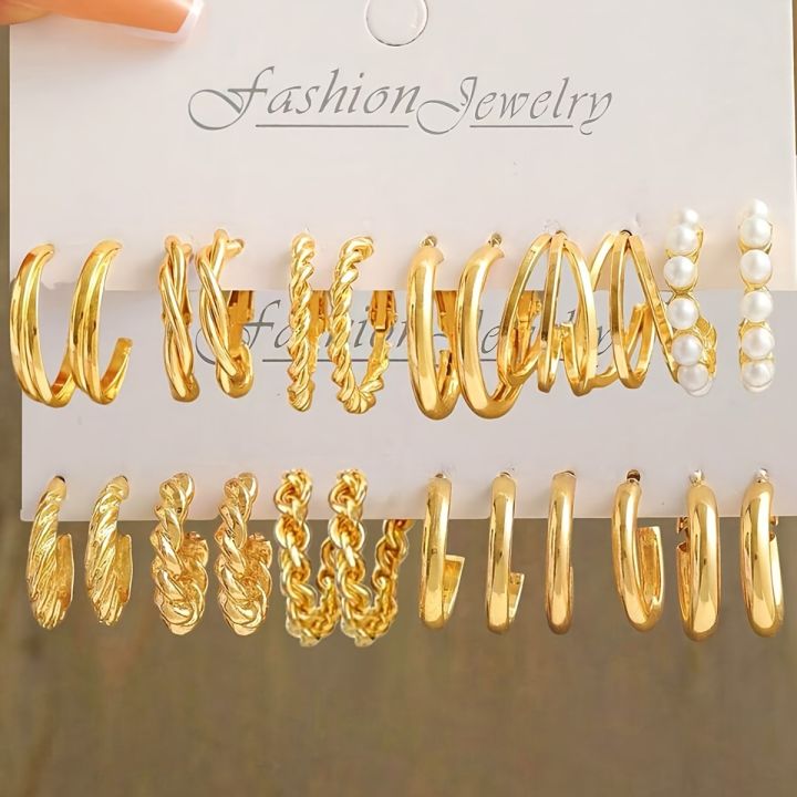 Fashion%20Geometric%20Hoop%20Earring%20Twisted%20Pattern%20Multi-Element%20Inlaid%20Imitation%20Pearl%20C-shaped%20Earring%20Women's%20Daily%20Party%20Jewelry%20-%20Image%206
