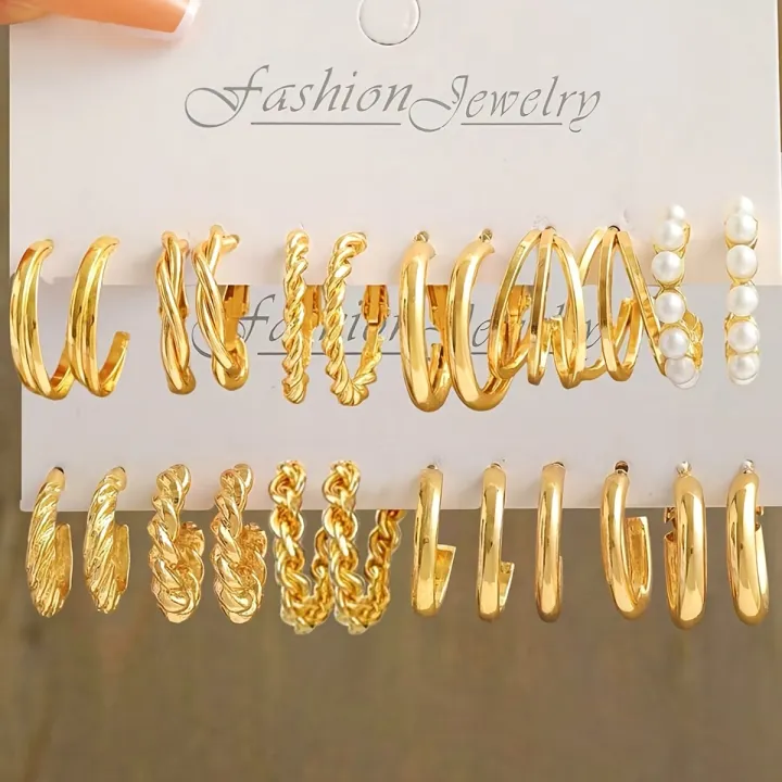 Fashion%20Geometric%20Hoop%20Earring%20Twisted%20Pattern%20Multi-Element%20Inlaid%20Imitation%20Pearl%20C-shaped%20Earring%20Women's%20Daily%20Party%20Jewelry%20-%20Image%206