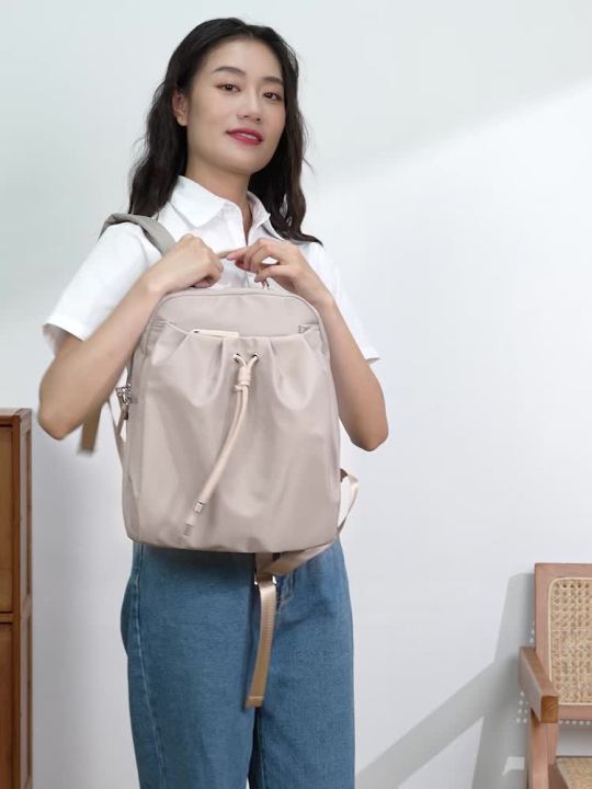 Bag for Woman Aesthetic Backpack Fashion Design Girl‘s Bags Pleated Fabric Drawstring Cute Thin Back Pack Foldable Light Schoolbag